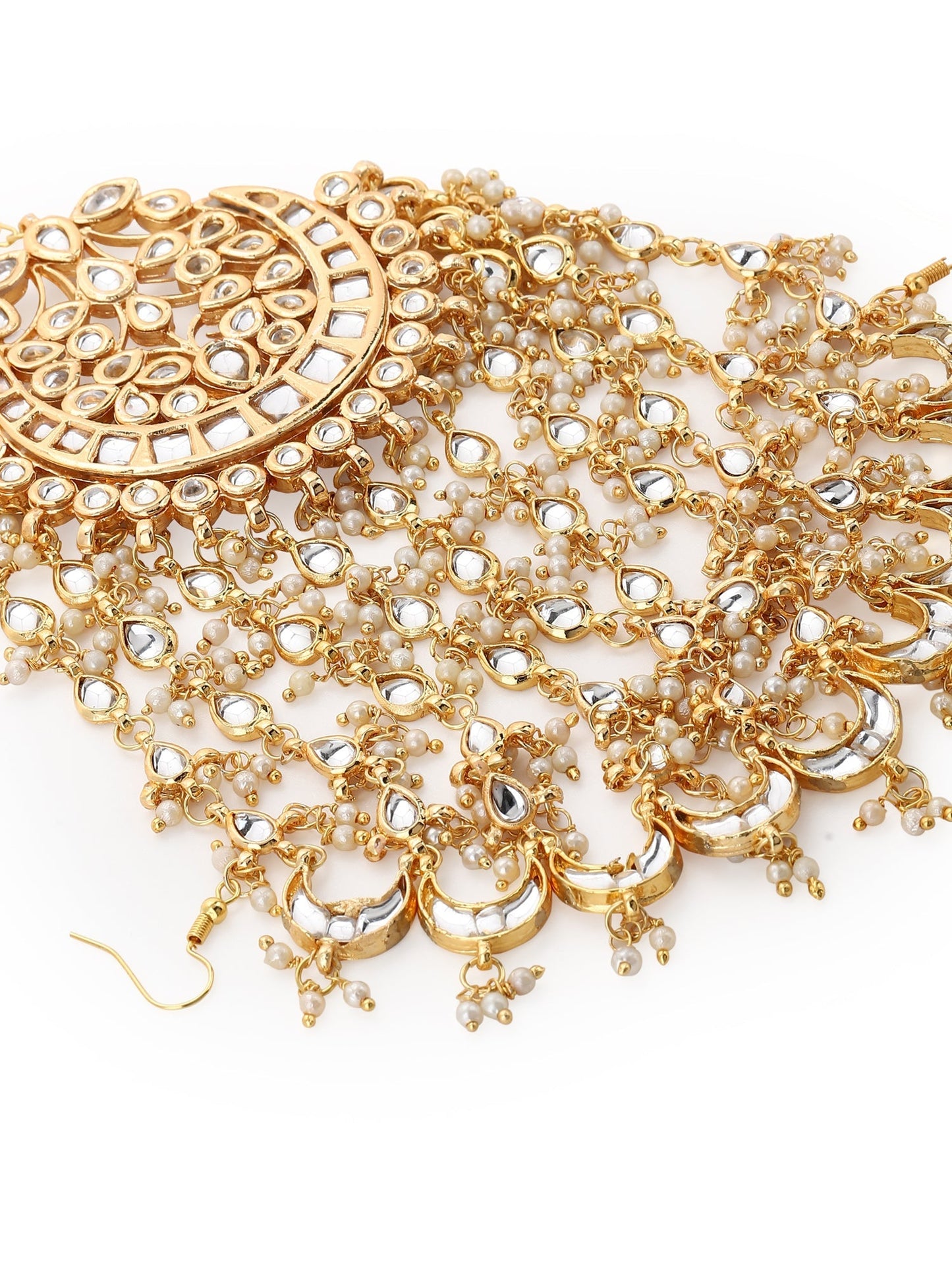 Gold-Polished White Kundan Jhoomarpassa - Ruby Raang | Swadesiicart