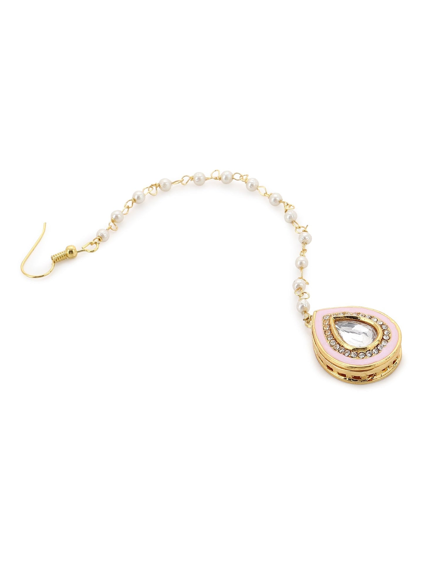 Gold-Polished Pink Kundan Studded Maang Tikka - Ruby Raang | Swadesiicart