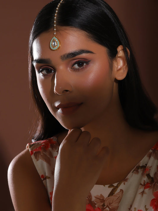 Gold-Polished White Kundan-Studded Maangtika - Ruby Raang | Swadesiicart