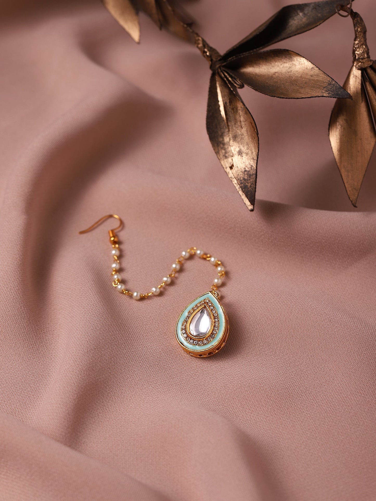 Gold-Polished White Kundan-Studded Maangtika - Ruby Raang | Swadesiicart