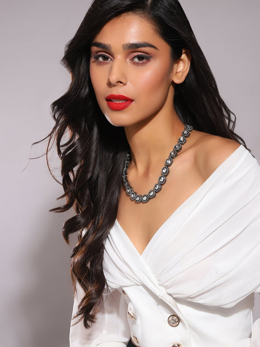 Black Brass Rhodium-Plated Necklace - Ruby Raang | Swadesiicart