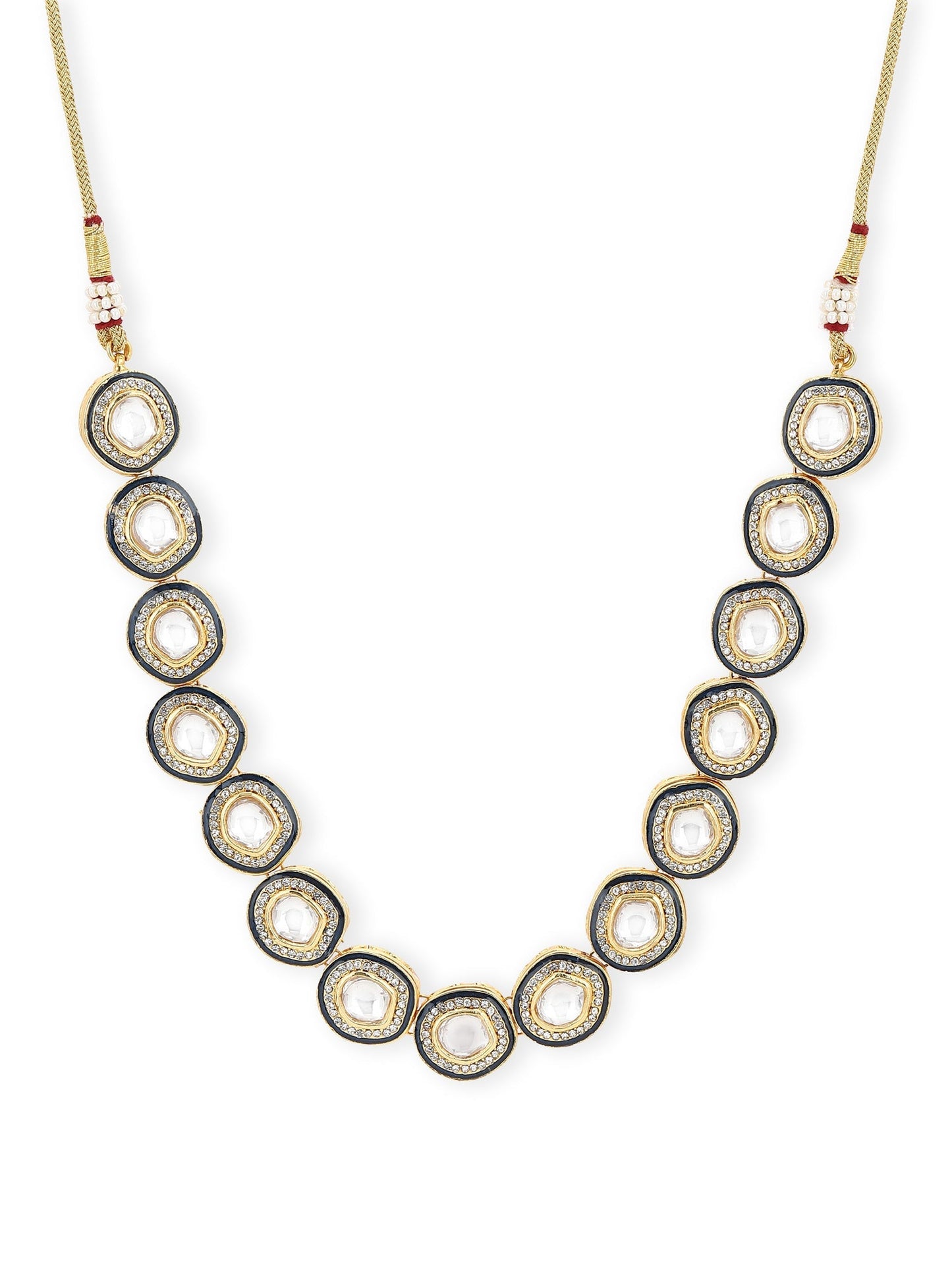 Gold-Toned Green Brass Rhodium-Plated Kundan Necklace - Ruby Raang | Swadesiicart