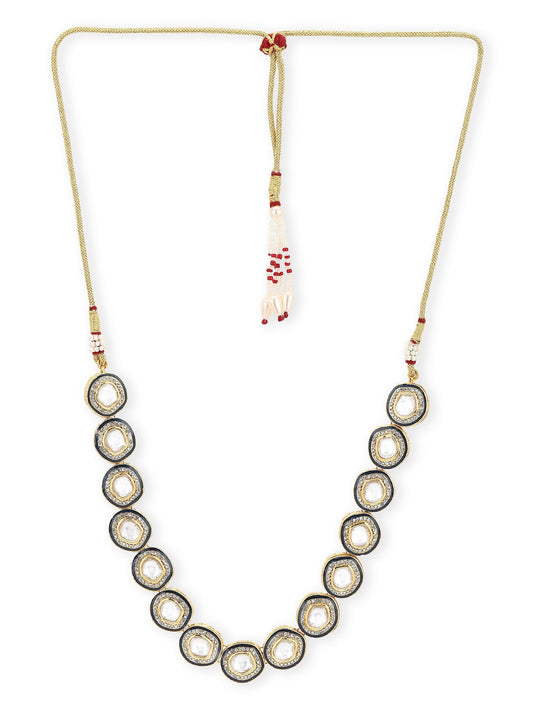 Gold-Toned Green Brass Rhodium-Plated Kundan Necklace - Ruby Raang | Swadesiicart