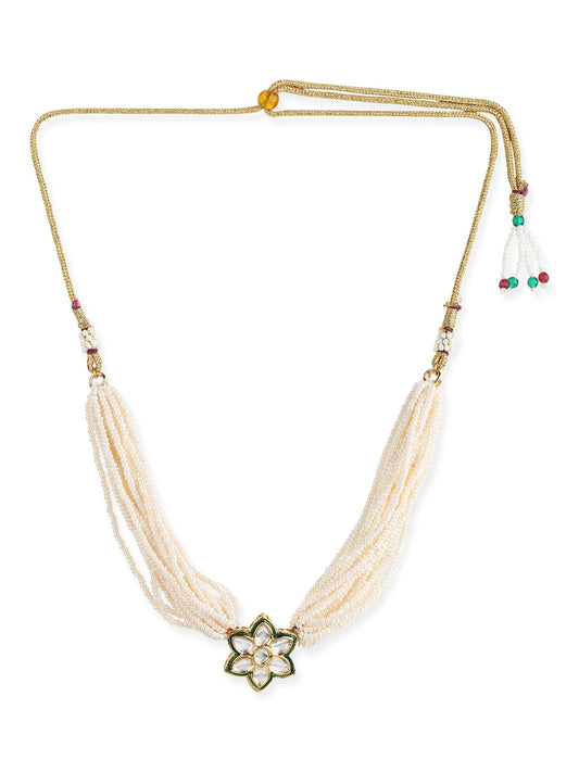 Gold-Toned White Gold-Polished Handcrafted Necklace - Ruby Raang | Swadesiicart