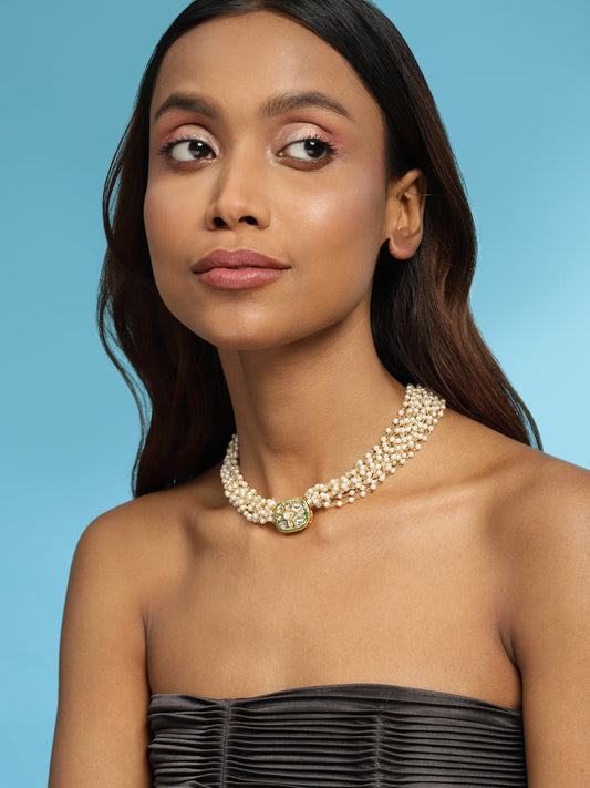 Gold-Toned White Gold-Polished Handcrafted Necklace - Ruby Raang | Swadesiicart