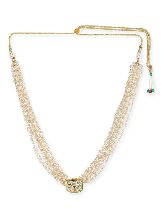 Gold-Toned White Gold-Polished Handcrafted Necklace - Ruby Raang | Swadesiicart