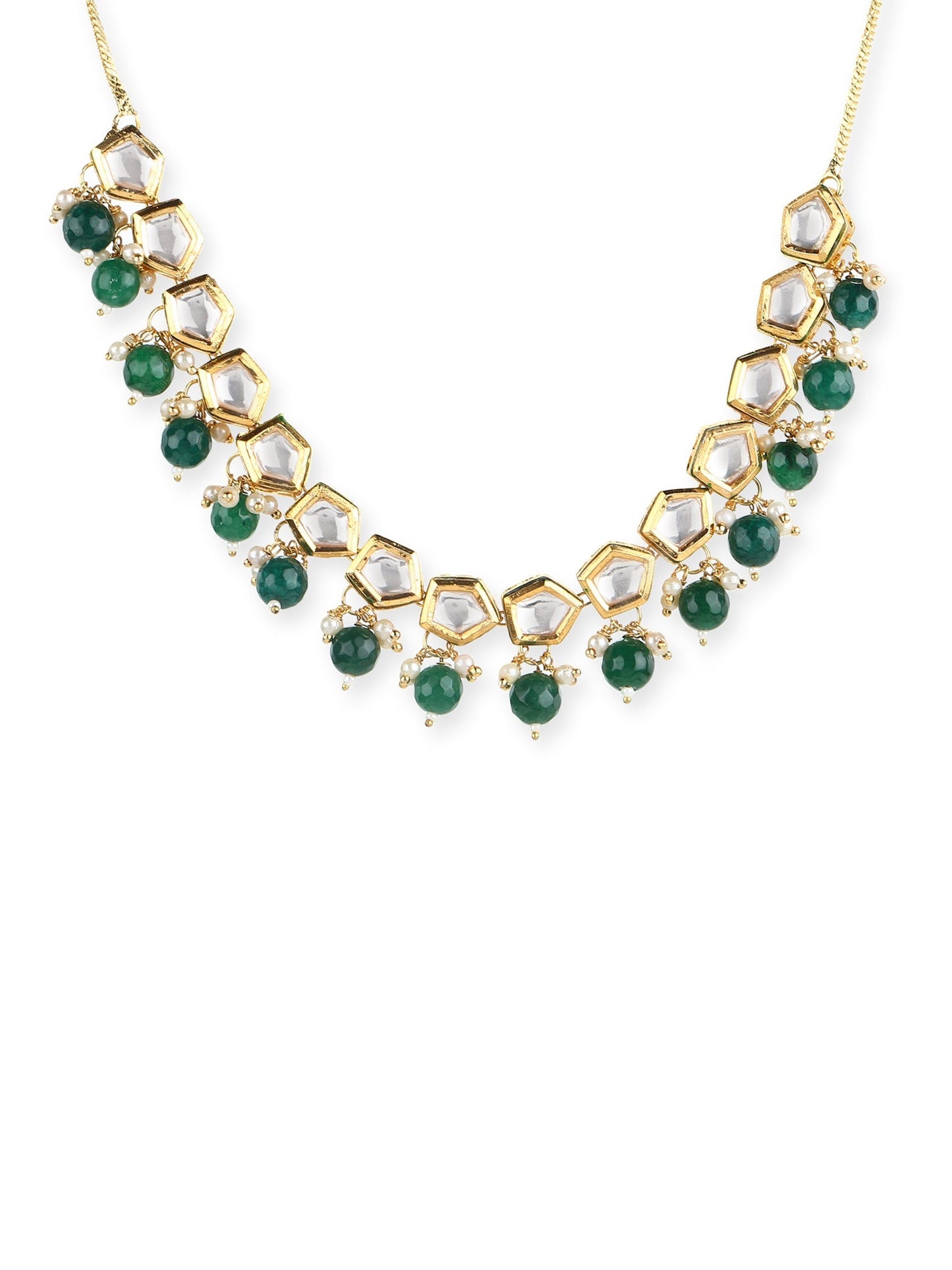 Gold-Polished White Greeb Brass Kundan Pearls Necklace - Ruby Raang | Swadesiicart
