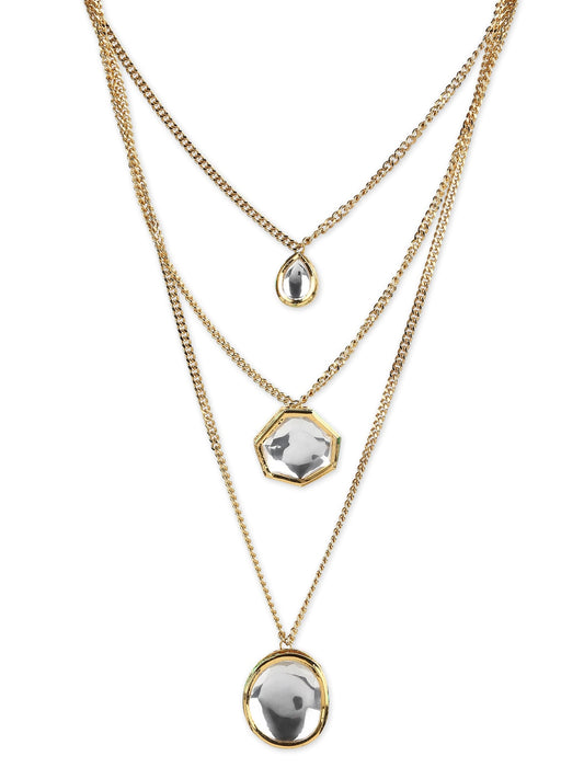 Gold-Polished White Brass Layered Necklace - Ruby Raang | Swadesiicart