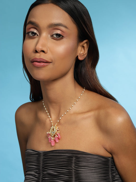 Gold-Polished Pink Brass Necklace - Ruby Raang | Swadesiicart