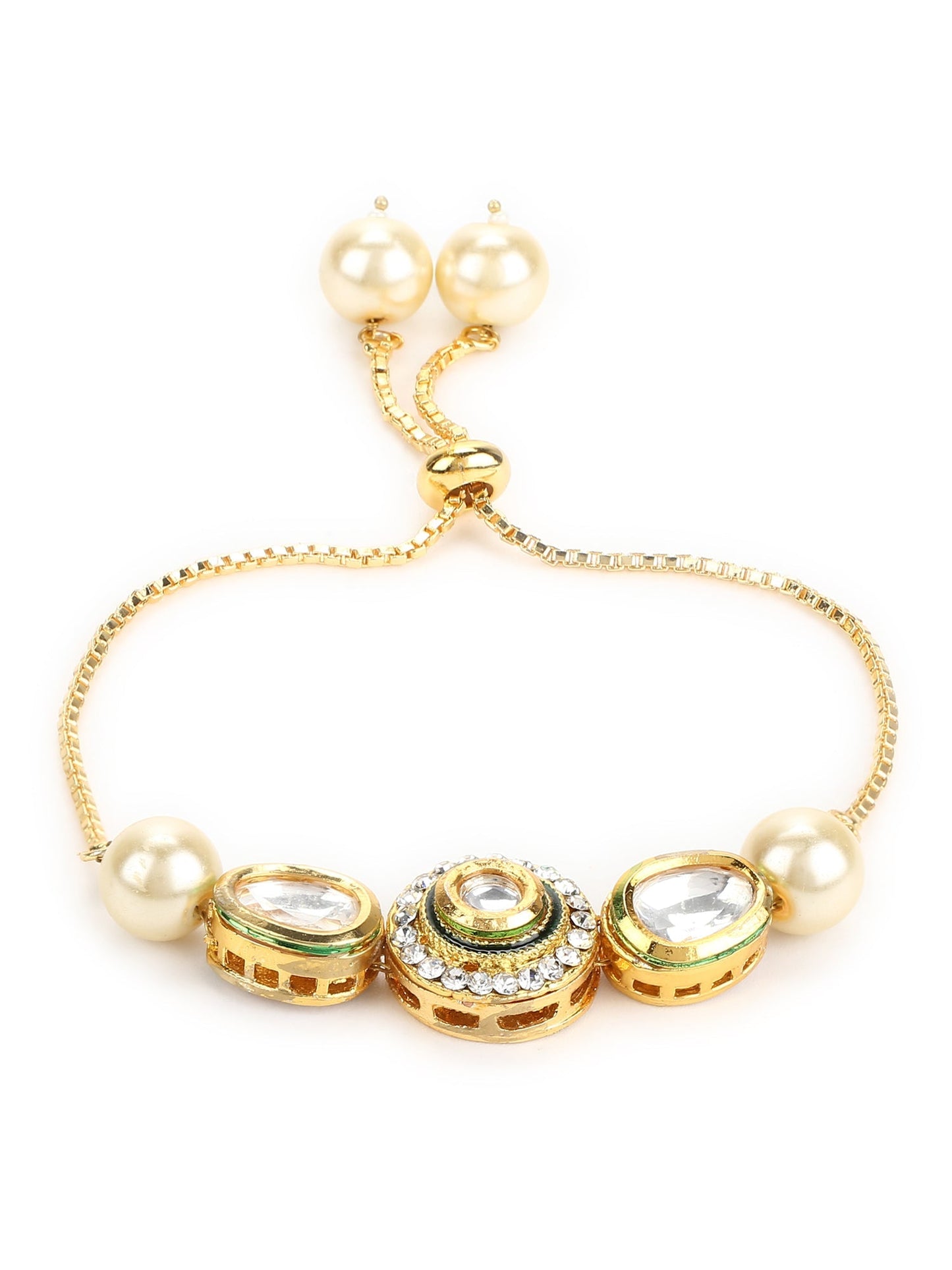 Women's Gold-Polished White Brass Kundan Charm Bracelet - Ruby Raang - Swadesiicart