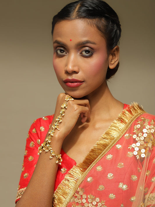 Women's Gold-Polished White Brass Kundan Bangle-Style Bracelet - Ruby Raang - Ruby Raang Studio