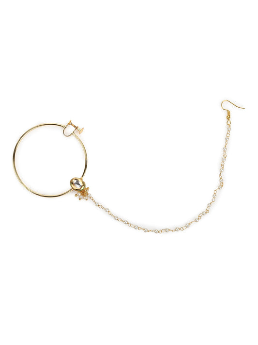Women's Gold-Toned White Kundan Nose Ring - Ruby Raang | Swadesiicart