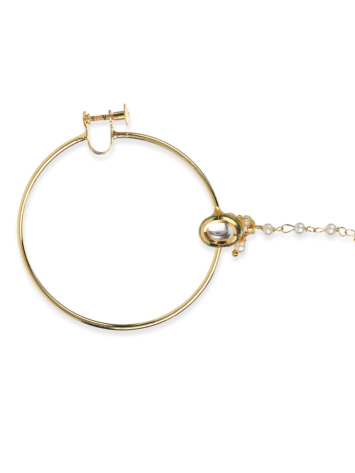 Women's Gold-Toned White Kundan Nose Ring - Ruby Raang | Swadesiicart