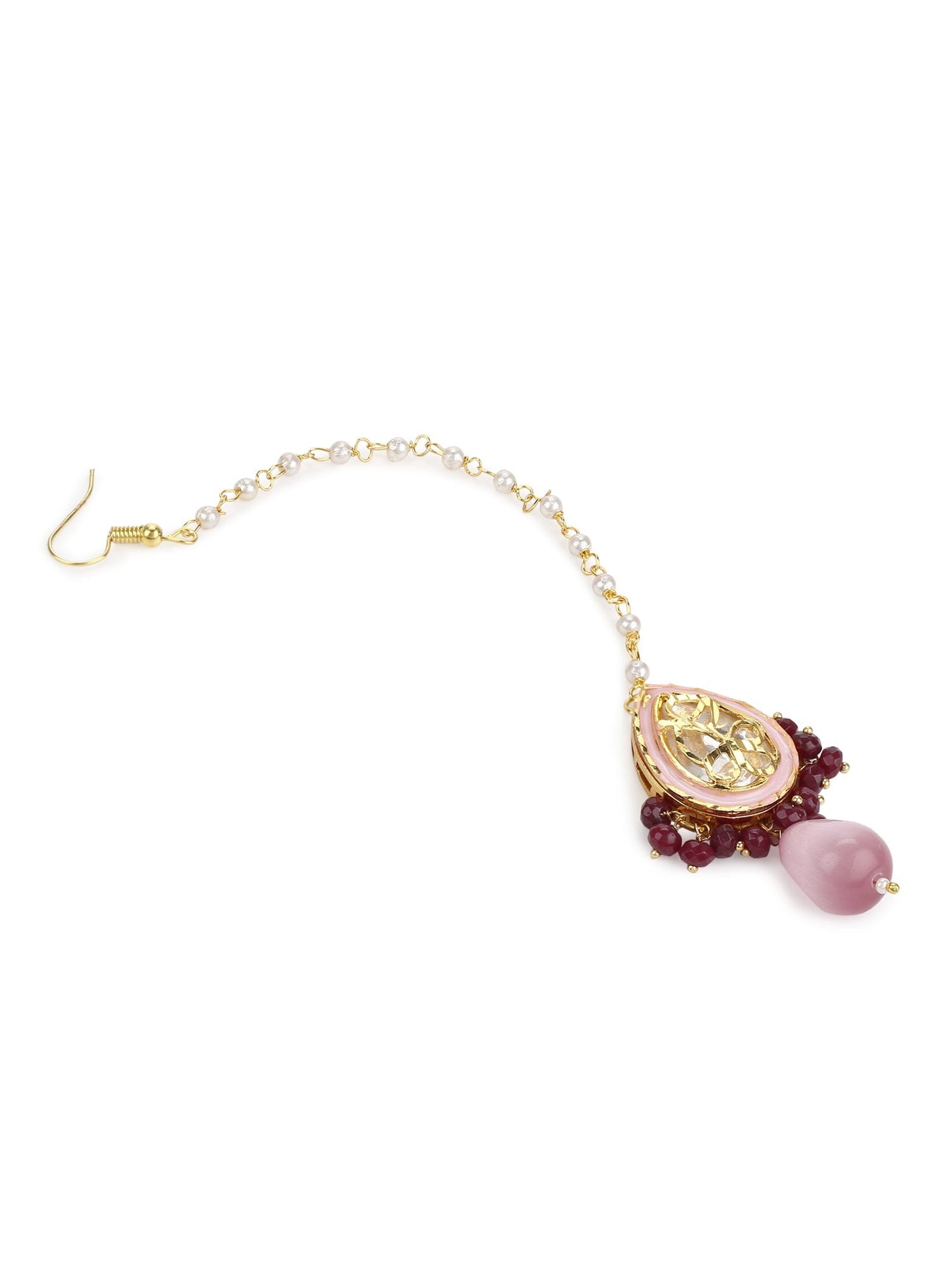Pink Gold-Polished Kundan Studded Maang Tikka - Ruby Raang | Swadesiicart