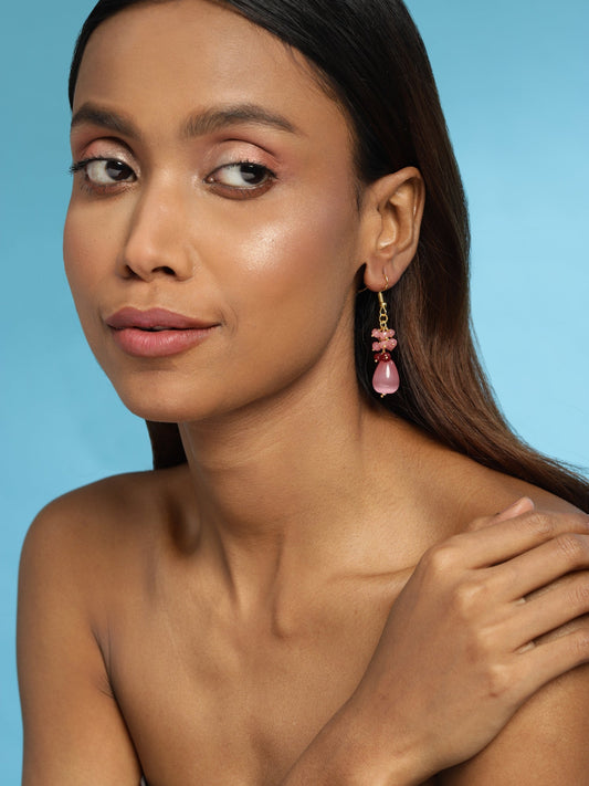 Pink Contemporary Gold-Polished Drop Earrings - Ruby Raang | Swadesiicart
