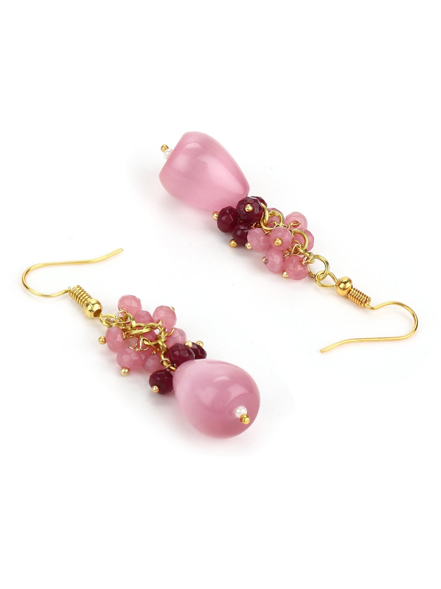 Pink Contemporary Gold-Polished Drop Earrings - Ruby Raang | Swadesiicart