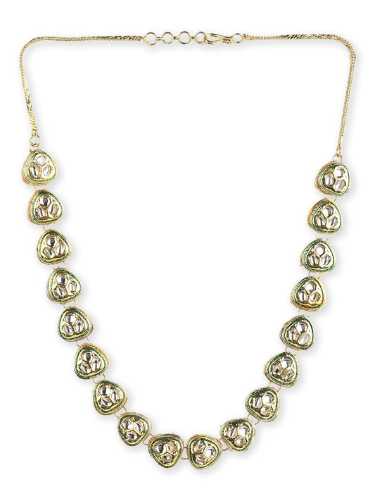 Gold-Polished White Brass Kundan Necklace - Ruby Raang | Swadesiicart