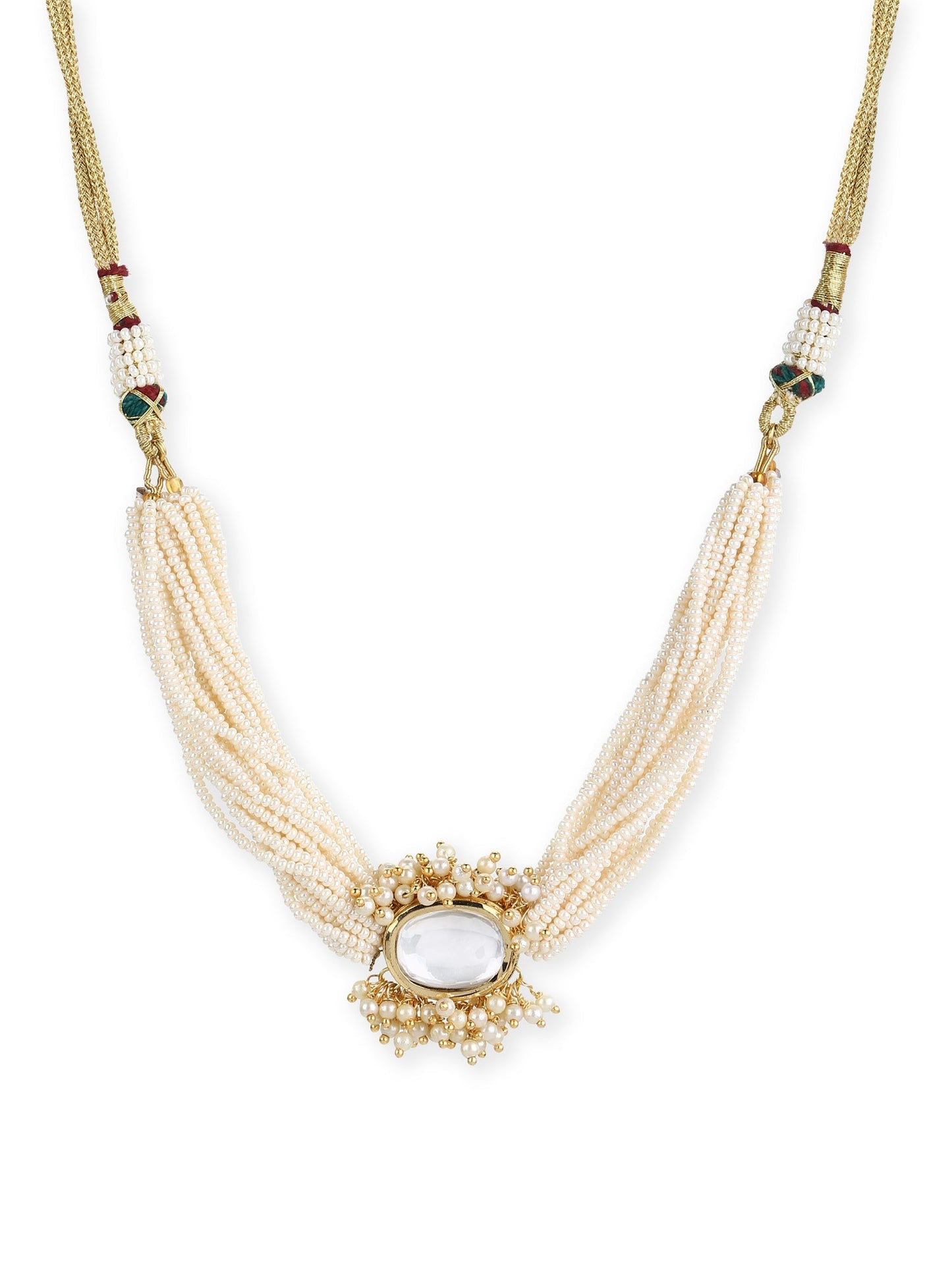 Gold-Polished White Brass Kundan Pearls Choker Necklace - Ruby Raang | Swadesiicart