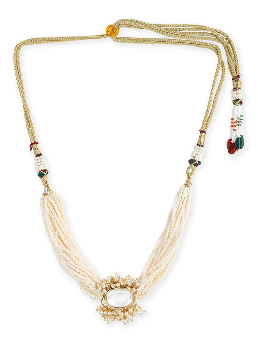 Gold-Polished White Brass Kundan Pearls Choker Necklace - Ruby Raang | Swadesiicart