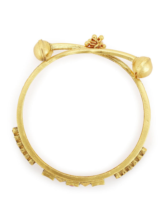 Gold-Plated White Red Stone Studded Beaded Bangle - Ruby Raang - Distacart