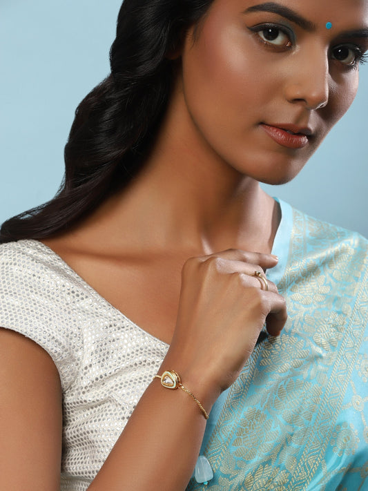 Women's Blue Gold-Toned Brass Handcrafted Gold-Polished Charm Bracelet - Ruby Raang - Ruby Raang Studio
