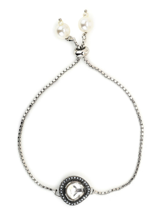 Women's Silver-Toned Brass Handcrafted Silver-Plated Charm Bracelet - Ruby Raang - Swadesiicart