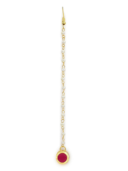 Gold-Polished Maroon Kundan Studded Maang Tikka - Ruby Raang | Swadesiicart