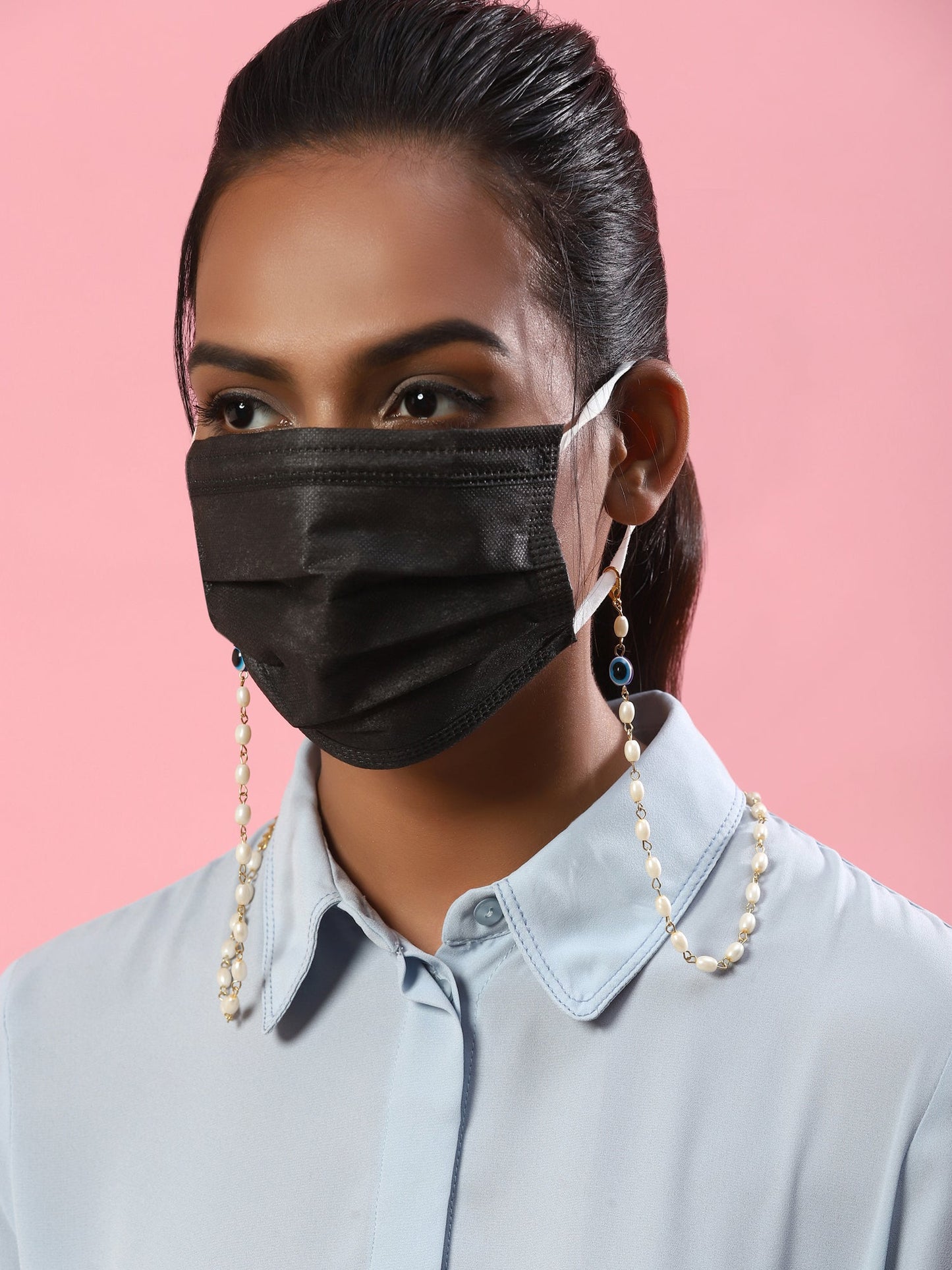 Gold-Toned Embellished Mask Chain - Ruby Raang | Swadesiicart