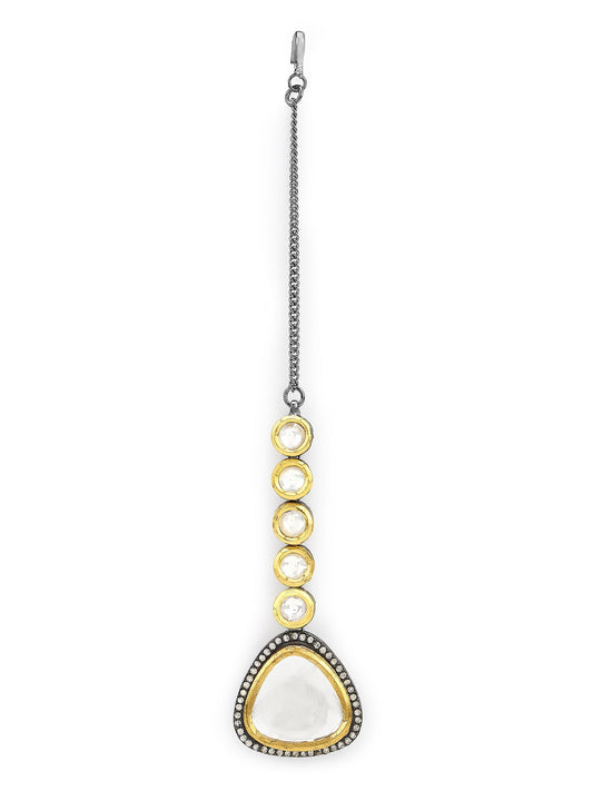 Silver-Plated Kundan Maang Tikka - Ruby Raang | Swadesiicart