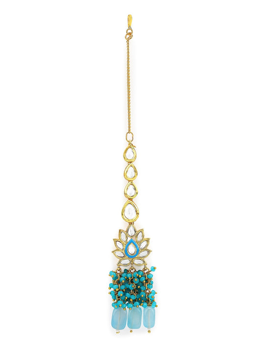 Women's Turquoise Bluegold Kundan Head Jewellery - Ruby Raang | Swadesiicart