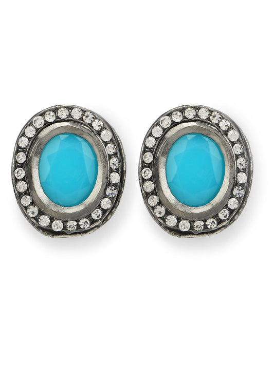 Blue Circular Studs Earrings - Ruby Raang | Swadesiicart