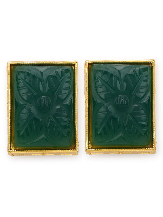 Green Square Studs Earrings - Ruby Raang - Swadesiicart