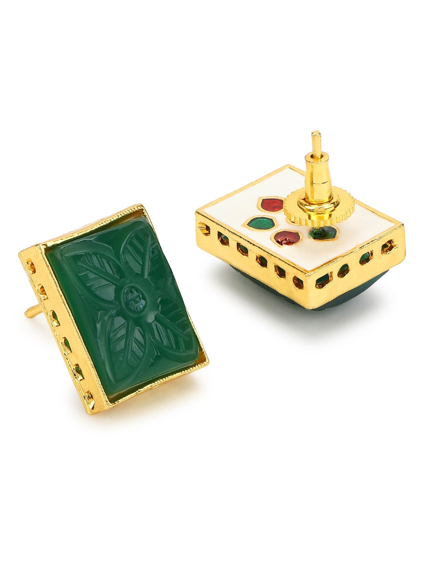 Green Square Studs Earrings - Ruby Raang - Swadesiicart