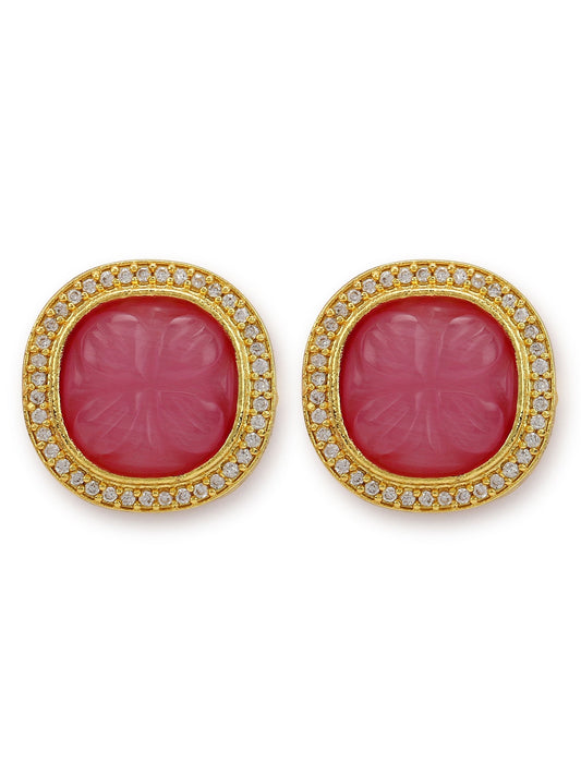 Women's Pink Circular Studs Earrings - Ruby Raang | Swadesiicart