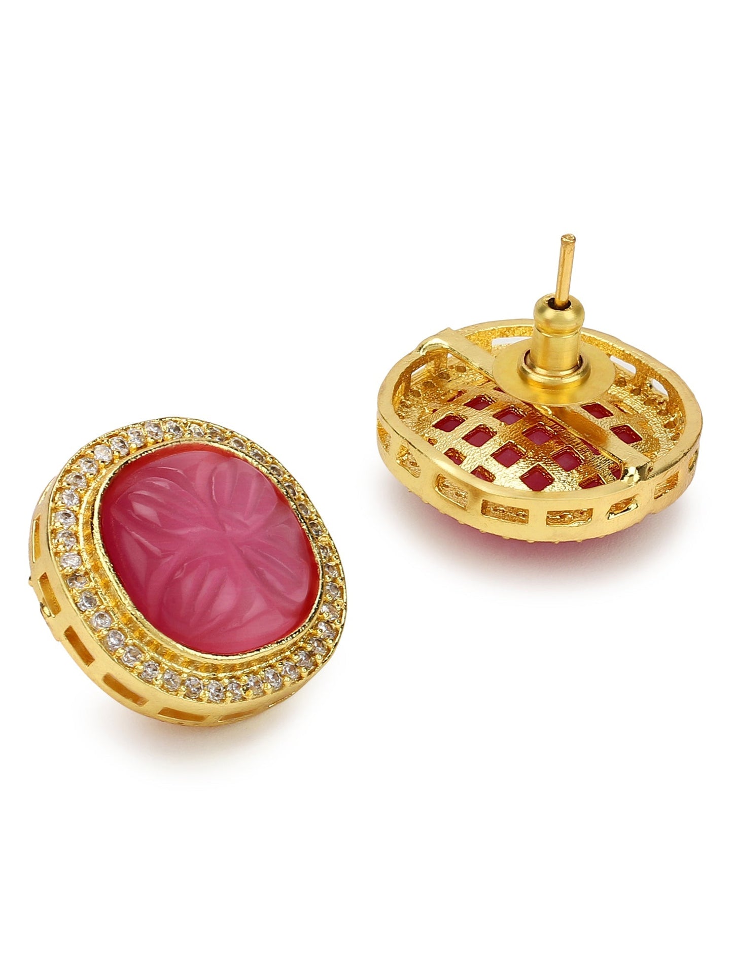 Women's Pink Circular Studs Earrings - Ruby Raang | Swadesiicart