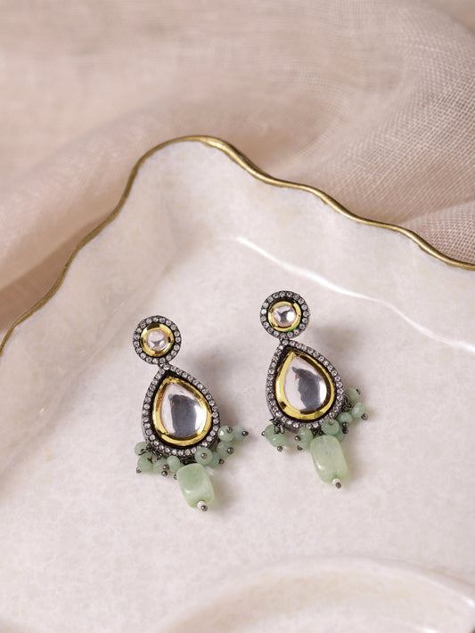 Green White Teardrop Shaped Drop Earrings - Ruby Raang - Ruby Raang Studio