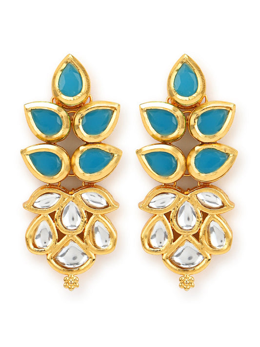 Gold-Toned Leaf Shaped Studs Earrings - Ruby Raang - Swadesiicart