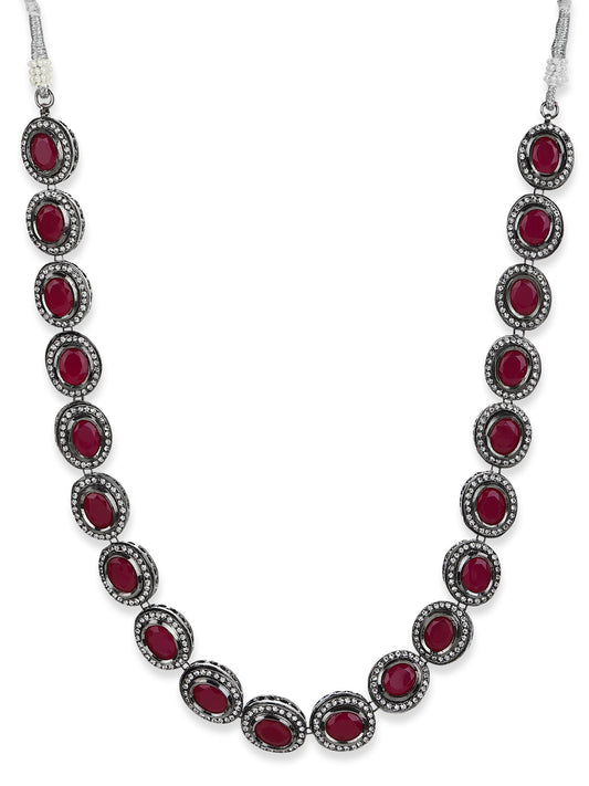 Silver-Plated Pink Kundan Studded Chain - Ruby Raang | Swadesiicart
