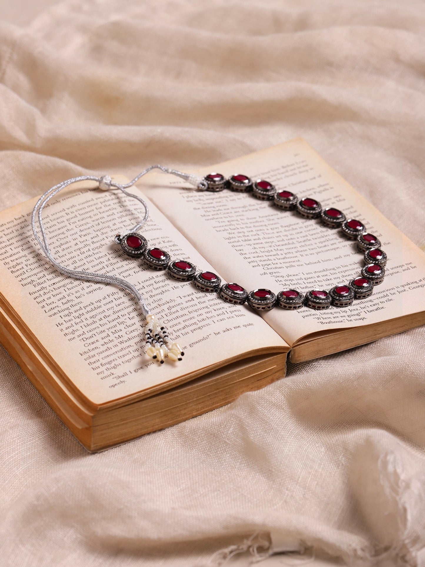 Silver-Plated Pink Kundan Studded Chain - Ruby Raang | Swadesiicart