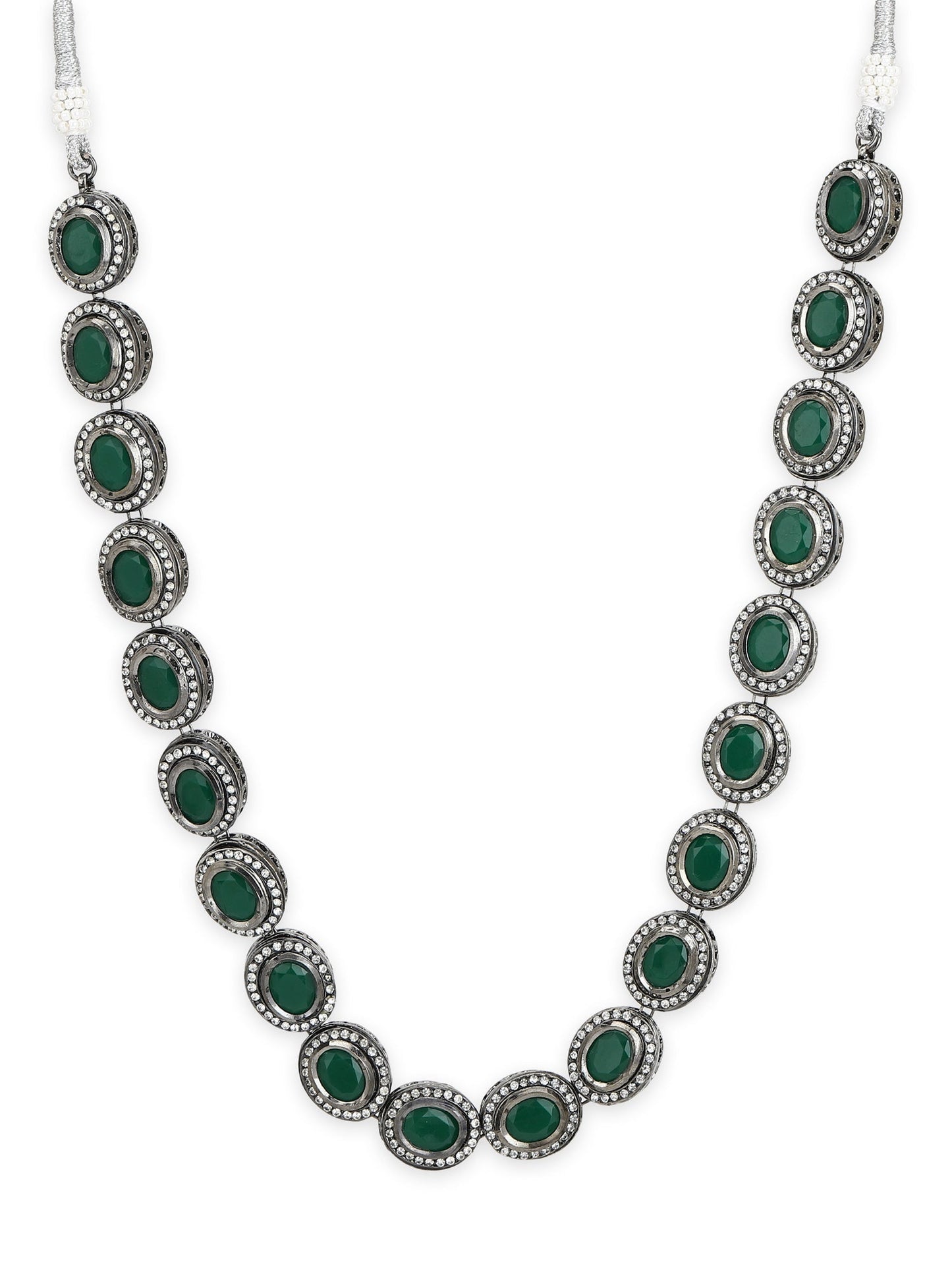 Green Silver-Toned Brass Silver-Plated Necklace - Ruby Raang | Swadesiicart