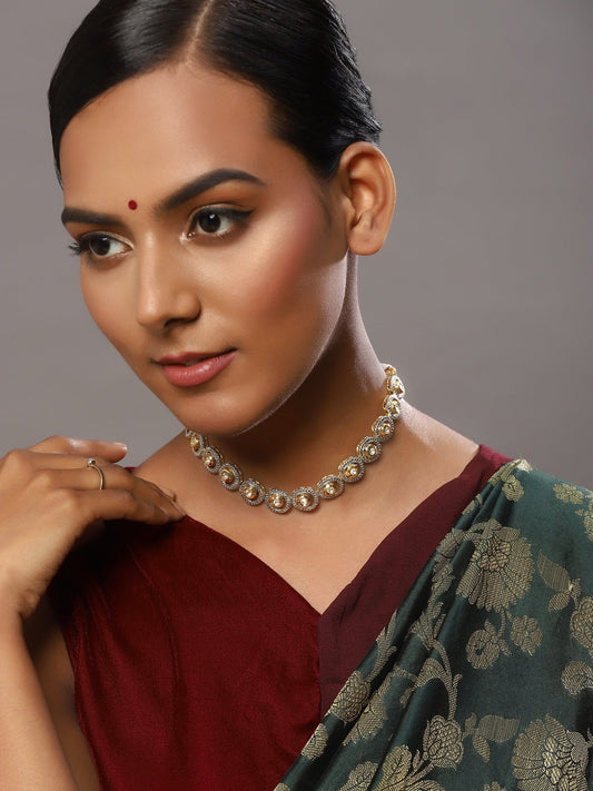 Women's Gold-Polished Kundan Studded Necklace - Ruby Raang | Swadesiicart