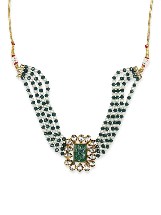 Gold-Polished Green Choker Necklace - Ruby Raang | Swadesiicart