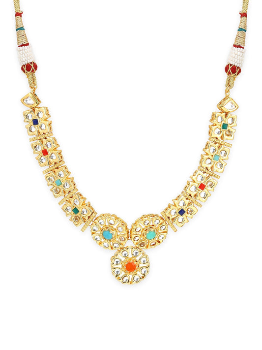 Gold-Polished White Studded Necklace - Ruby Raang | Swadesiicart