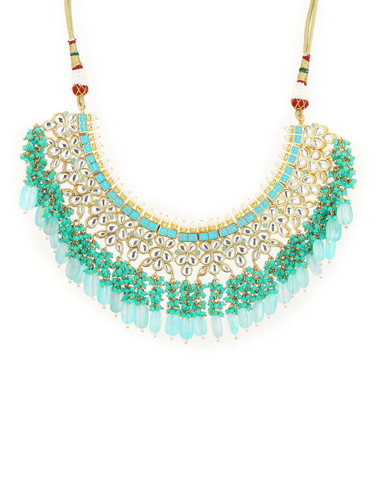Women's Gold-Polished Kundan Studded Necklace - Ruby Raang | Swadesiicart
