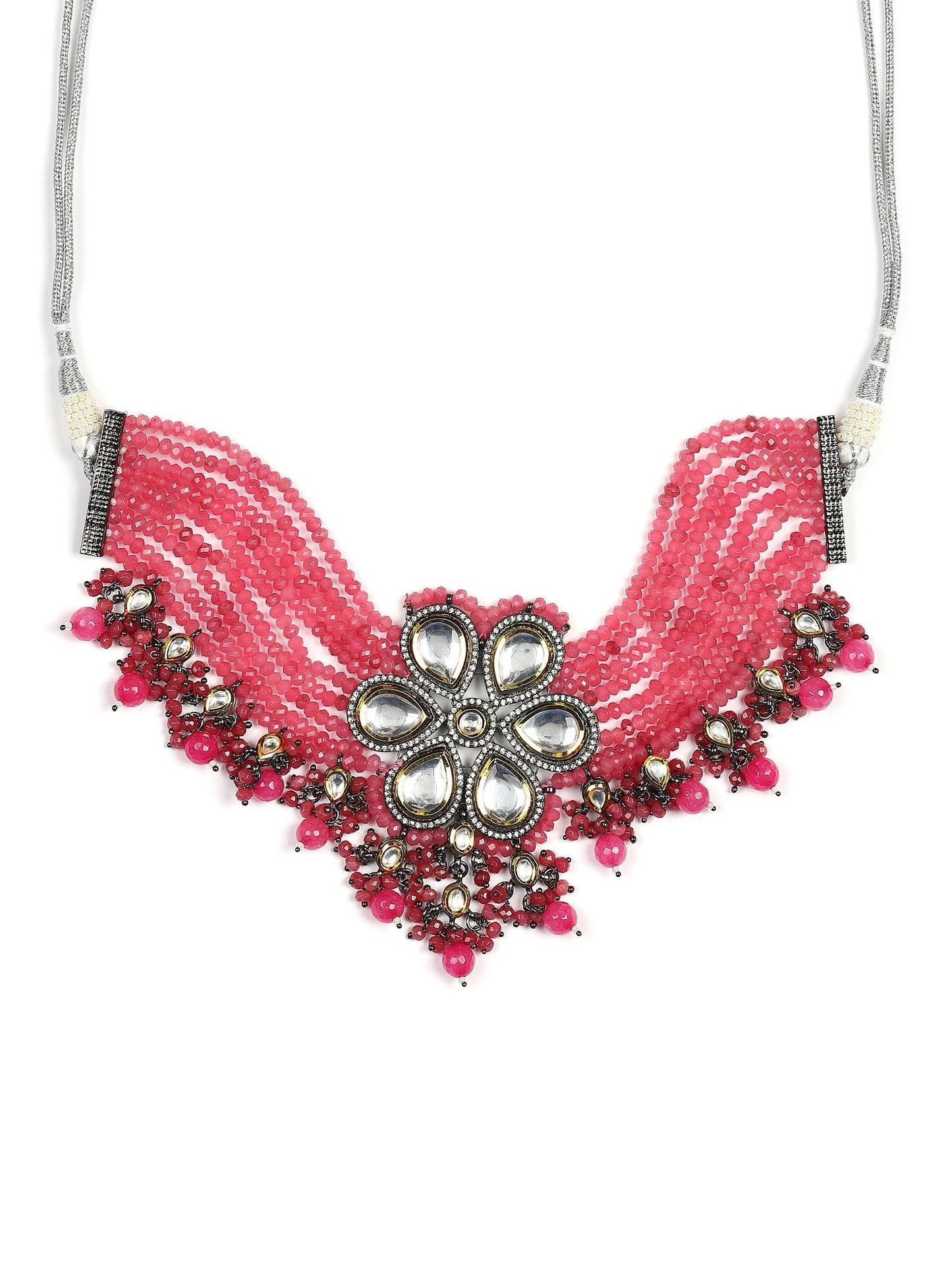 Pink Brass Silver-Plated Necklace - Ruby Raang | Swadesiicart
