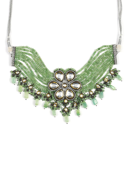 Silver-Plated Green Kundan Brass Necklace - Ruby Raang | Swadesiicart