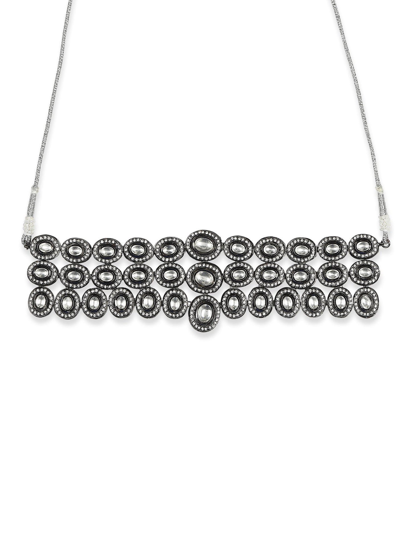 Black Silver-Plated Brass Necklace - Ruby Raang | Swadesiicart