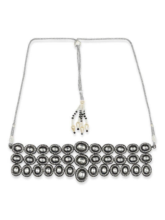 Black Silver-Plated Brass Necklace - Ruby Raang | Swadesiicart