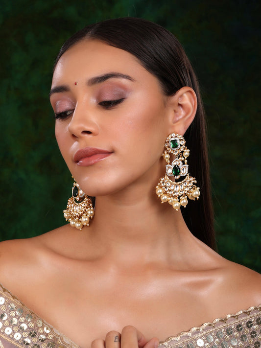 Dangler Kundan Earrings with Pearls - Ruby Raang - Swadesiicart
