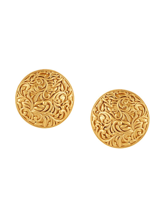 Round Golden Studs - Ruby Raang - Swadesiicart